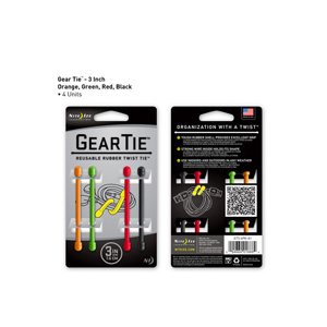 Gear Tie de 3 pouces assortie de Nite Ize - orange, vert, rouge & noir - (4 unités)