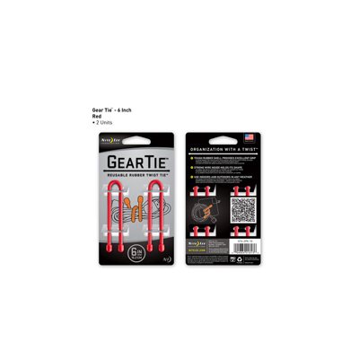 NITE IZE GEAR TIE 6"- RED 2PK