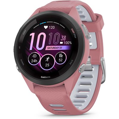 Garmin Forerunner 265S, Black Bezel with Light Pink Case and Light Pink/Whitestone Silicone Band