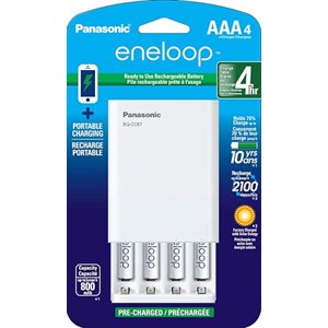 Panasonic Eneloop Individual Battery Charger with Portable Charging Technology & 4 AAA Rechargea