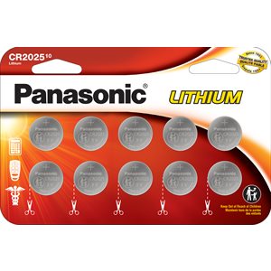 PANASONIC CR2025 3V Lithium Coin Cell Battery 10 Pack