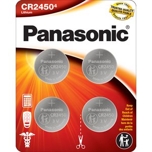 Panasonic CR2450 3.0 Volt Lithium Coin Cell Batteries - 4 Pack